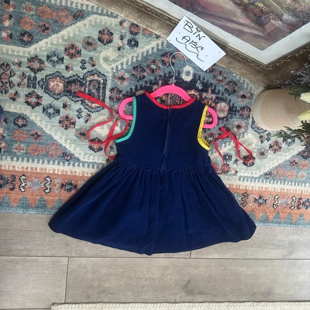 Vintage 80s Toddler Girl Back to School Dress Paint Palette Applique Corduroy